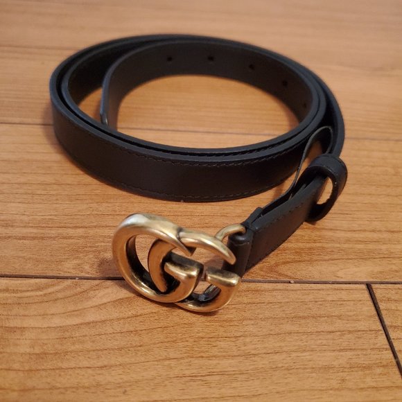 Gucci Accessories - Gucci GG Thin Leather Belt with Double G Buckle in Black 95/38 US 8